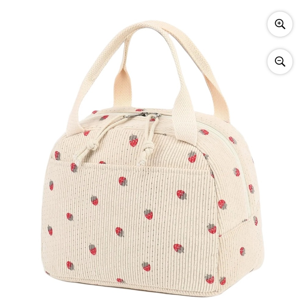 Strawberry Beige Corduroy Insulated Lunch Bag